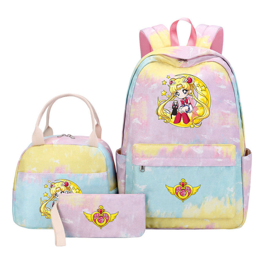 Beautiful Girl Warrior Teenage Girls Backpack Lunch Bag Three Piece Set With Backpack Cover