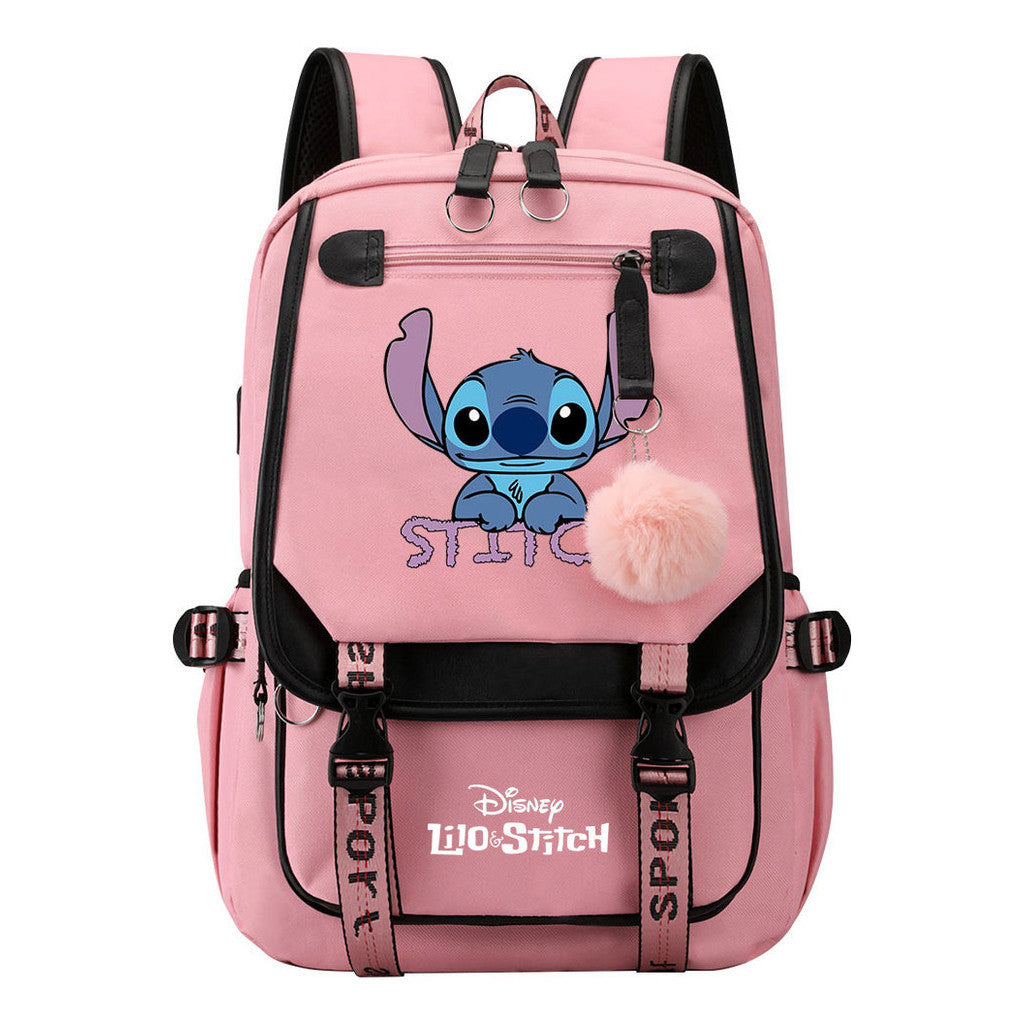 Interstellar Baby Stitch Usb Backpack For Boys And Girls, Casual Woven Strap Flip Back Backpack