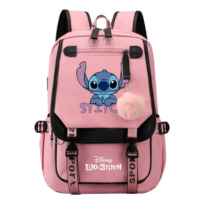 Interstellar Baby Stitch Usb Backpack For Boys And Girls, Casual Woven Strap Flip Back Backpack