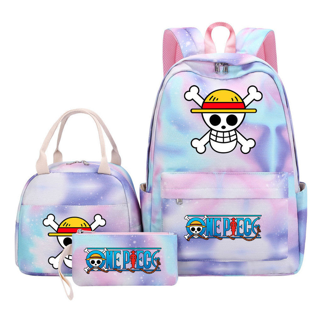 Cartoon Pirate King Student Girls School Bag Lunch Bag Three Piece Set Backpack Set