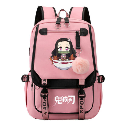 Cartoon Fashion Usb Youth Student Backpack Men's And Women's Leisure Ribbon Flip Backpack
