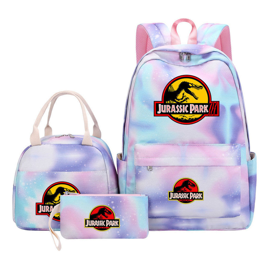 Jurassic Park Dinosaur Student Girls School Bag Lunch Bag Three Piece Set Backpack Set