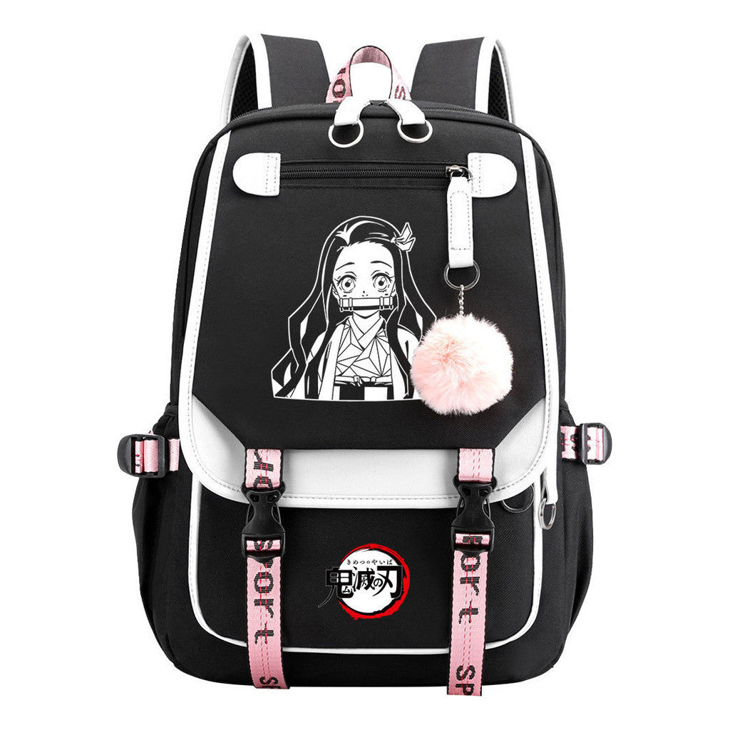 Japanese Cartoon Fashion Usb Youth Student Backpack With Casual Woven Strap Flip Back Backpack