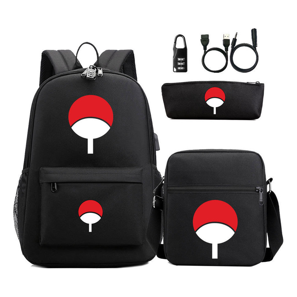 Naruto Usb Password Lock Year Student School Bag Three Piece Set Backpack Set