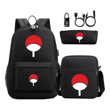 Naruto Usb Password Lock Year Student School Bag Three Piece Set Backpack Set