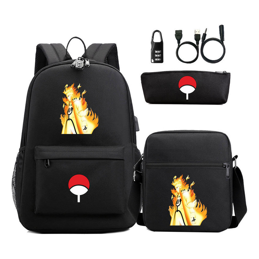 Naruto Usb Password Lock Student Backpack Three Piece Set Backpack Set