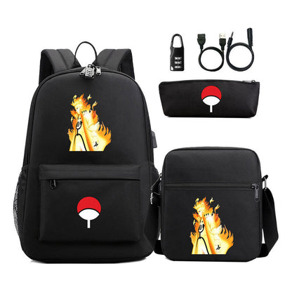 Naruto Usb Password Lock Student Backpack Three Piece Set Backpack Set