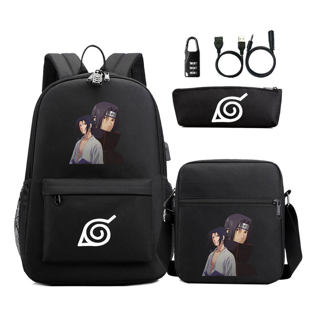 Naruto Usb Password Lock Backpack Three Piece Set For Men And Women Backpack Set