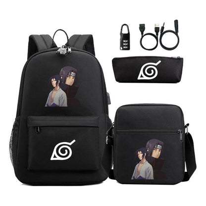 Naruto Usb Password Lock Backpack Three Piece Set For Men And Women Backpack Set
