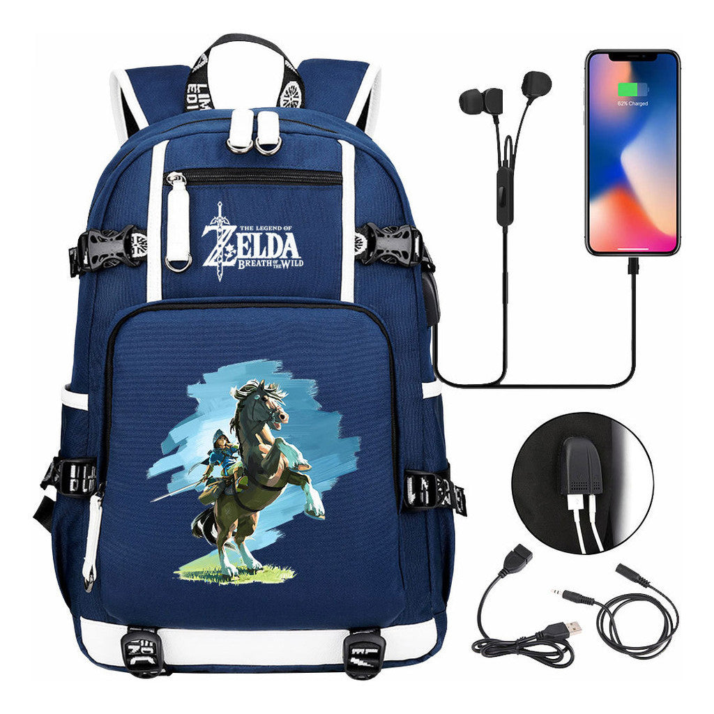 Legend Of Zelda Usb Earphones, Youth Backpacks, Men's And Women's Leisure Travel Backpacks