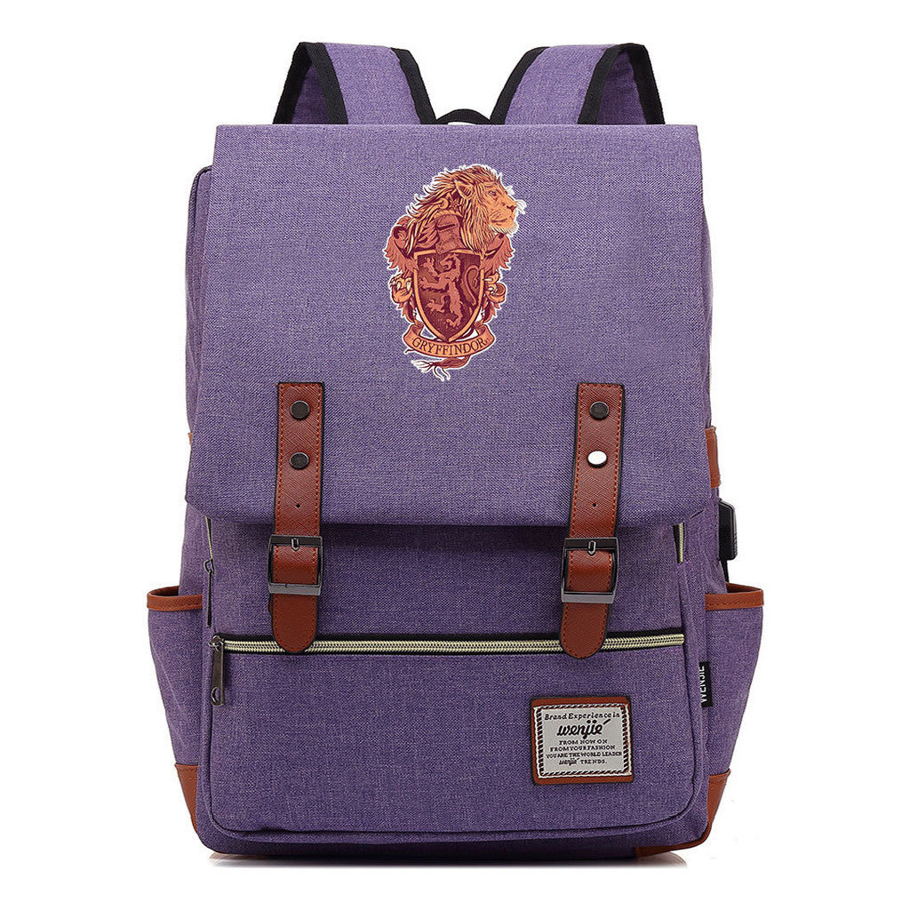 School Of Witchcraft And Wizardry Youth Student Backpack Usb Leisure Belt Buckle Backpack