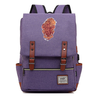 School Of Witchcraft And Wizardry Youth Student Backpack Usb Leisure Belt Buckle Backpack