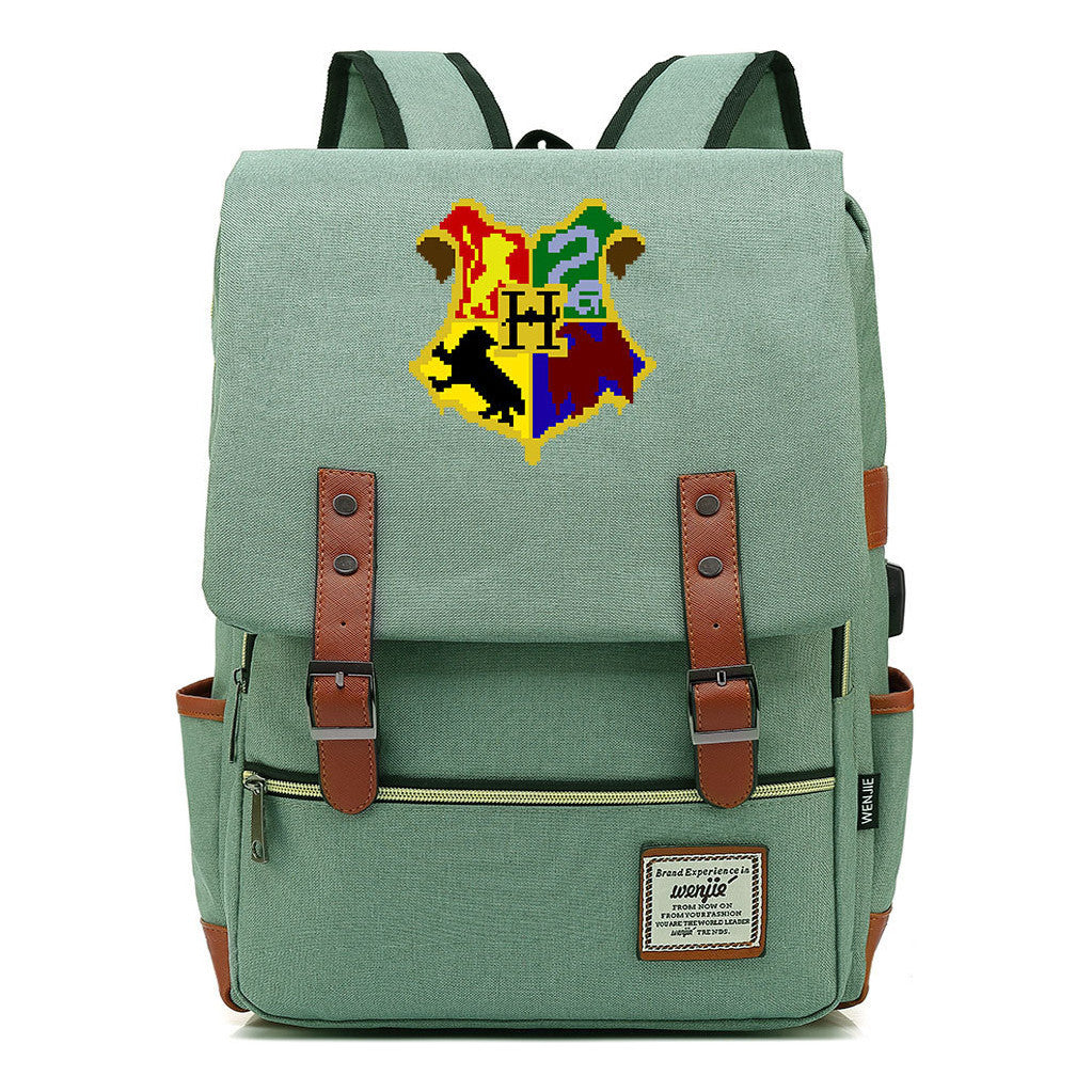 School Of Witchcraft And Wizardry Youth Backpack Usb Leisure Belt Buckle Backpack