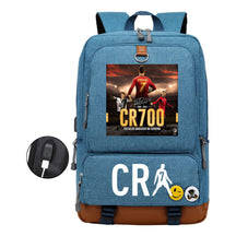 Football Star Cristiano Ronaldo Printed Usb Student Backpack For Leisure Travel Backpack
