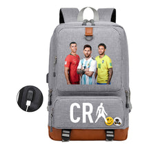 Football Star Cristiano Ronaldo Printed Usb Student Backpack For Leisure Travel Backpack