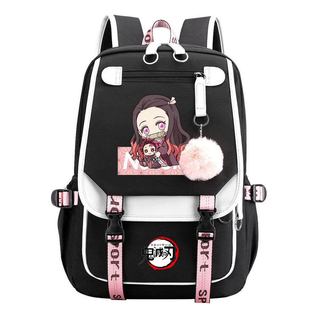 Cartoon Fashion Usb Youth Student Backpack Boy's And Girl's Leisure Ribbon Flip Backpack