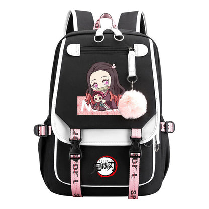 Cartoon Fashion Usb Youth Student Backpack Boy's And Girl's Leisure Ribbon Flip Backpack