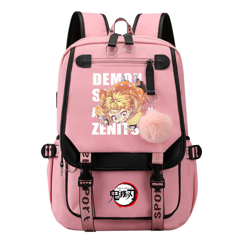 Cartoon Fashion Usb Student Backpack With Casual Woven Strap Flip Back Backpack