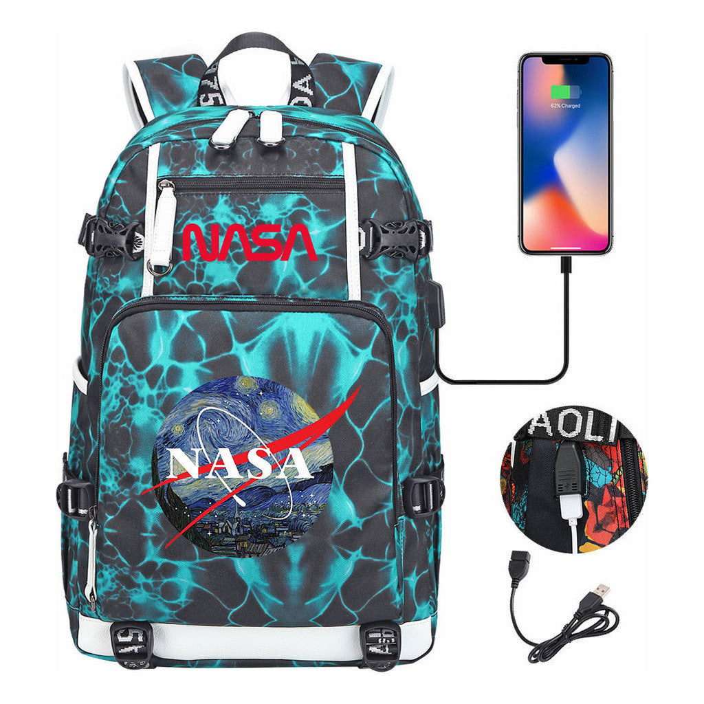 Nasa Fashion Printed Student Backpack With Large Capacity Leisure Travel Backpack