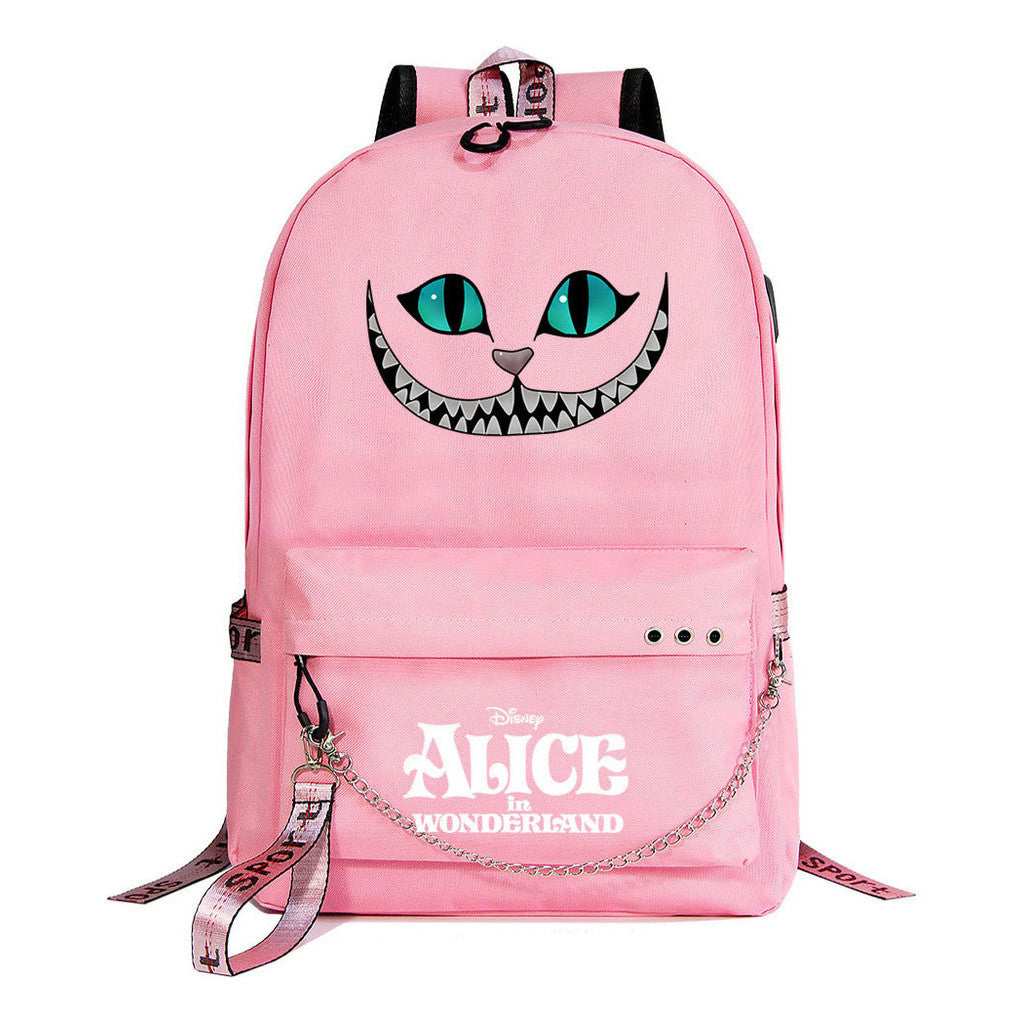 Cheshire Cat Alice's Adventure In Wonderland Youth School Bag Men's And Women's Leisure Weaving Strap Backpack