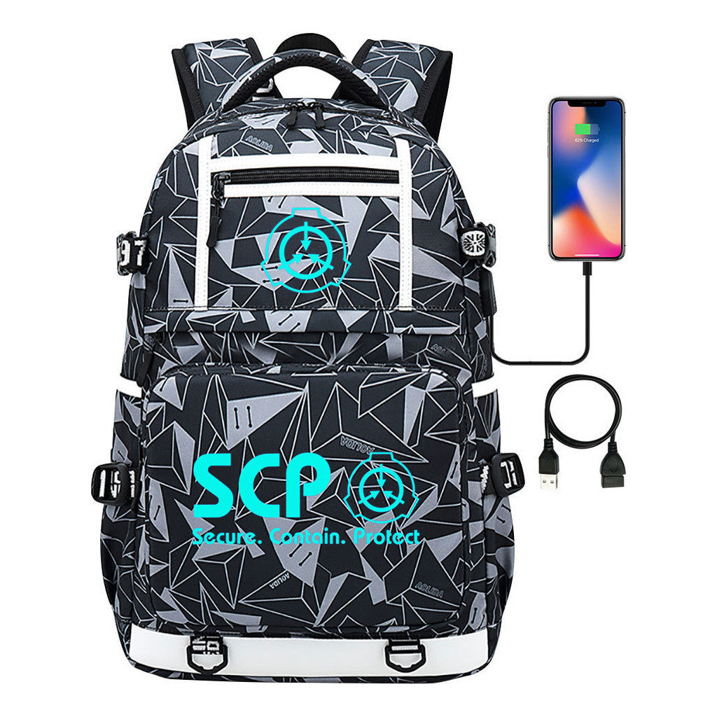 Blue Glow Printed Usb Youth Student Backpack For Men And Women's Leisure Travel Backpack