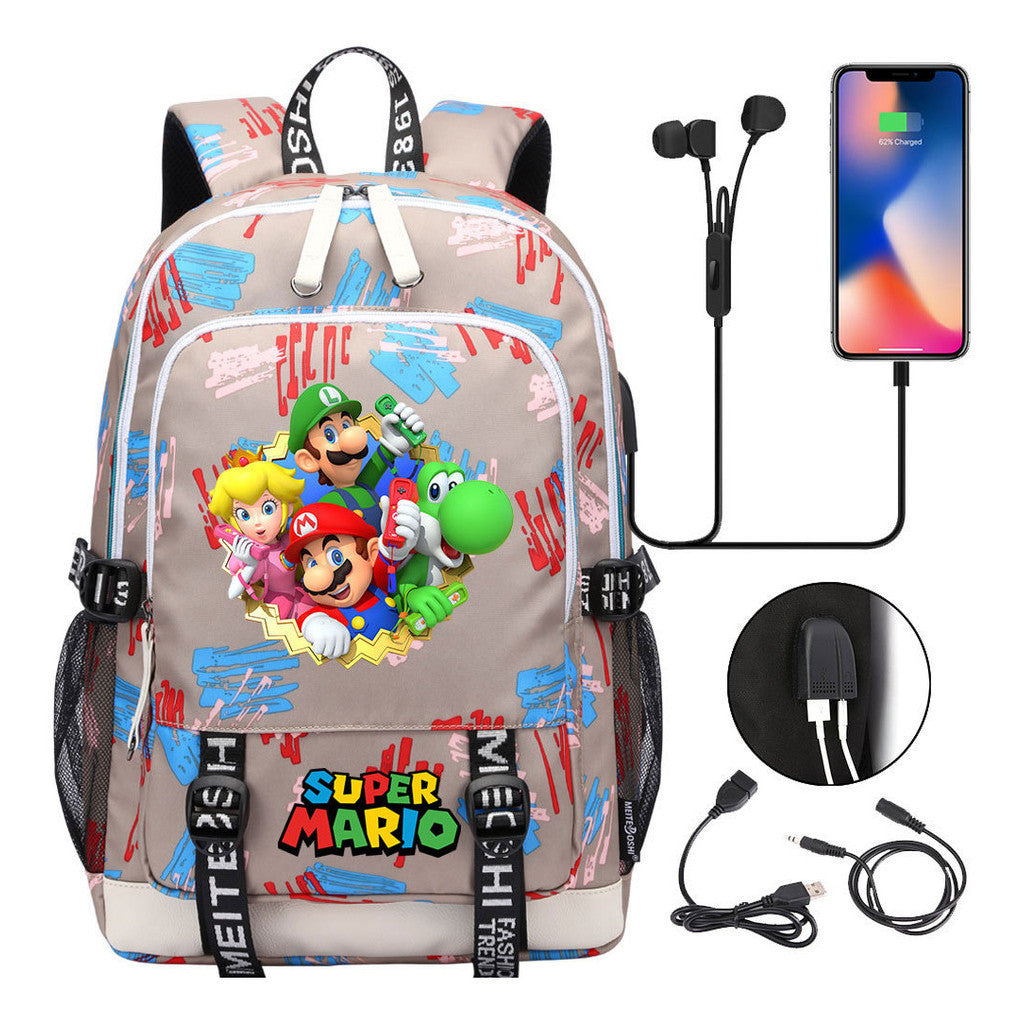 Super Mario Usb Youth School Bag Men's And Women's Leisure Sports Backpack