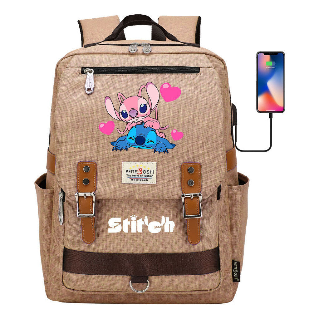 Anime Star Baby Stitch Printed Student Backpack For Men And Women With Casual Magnetic Buckle Backpack