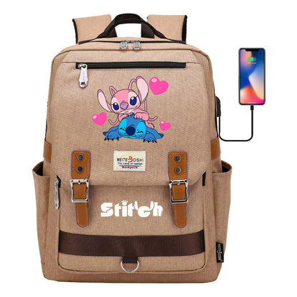 Anime Star Baby Stitch Printed Student Backpack For Men And Women With Casual Magnetic Buckle Backpack