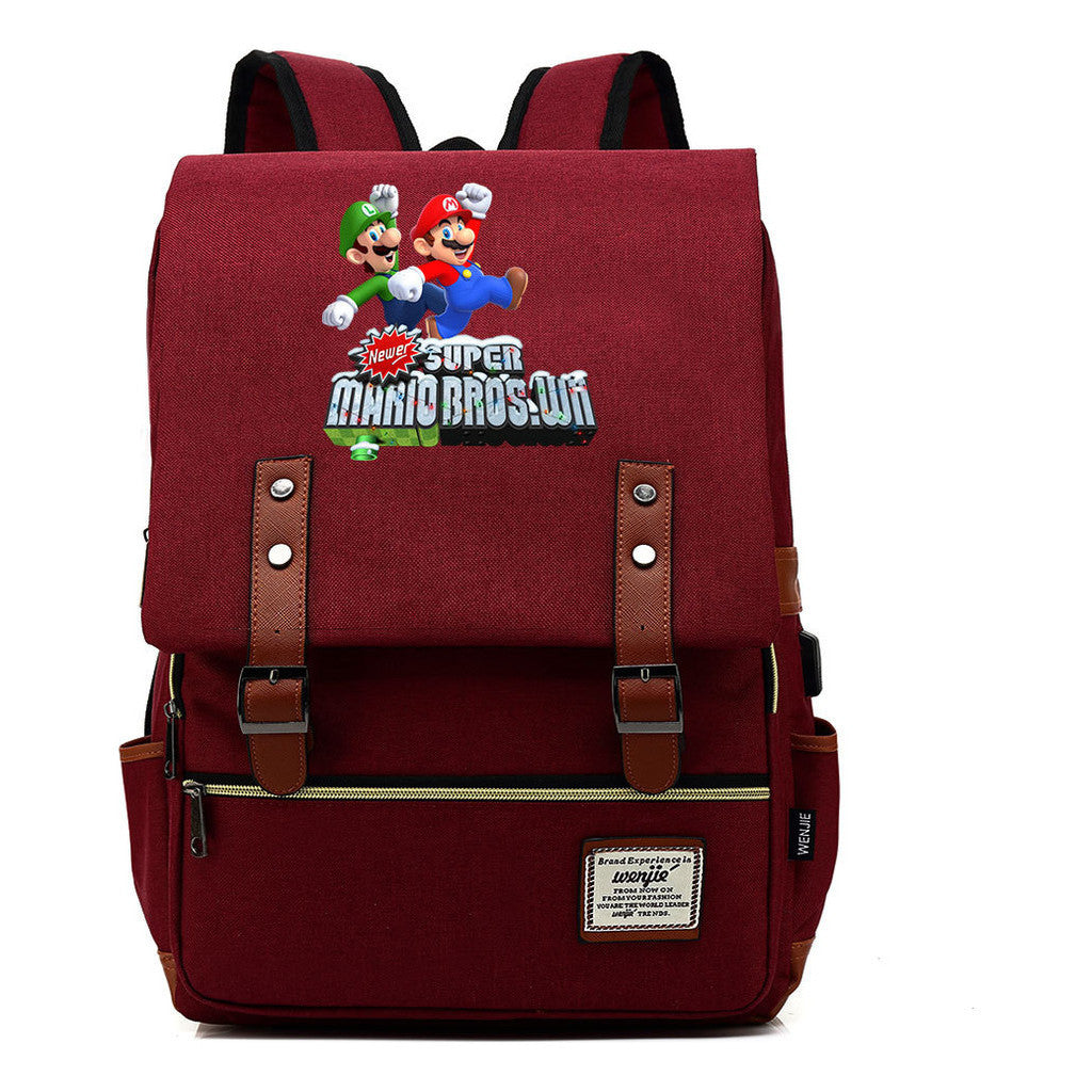 Game Super Mario Youth Student Backpack Usb Casual Backpack