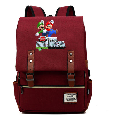 Game Super Mario Youth Student Backpack Usb Casual Backpack