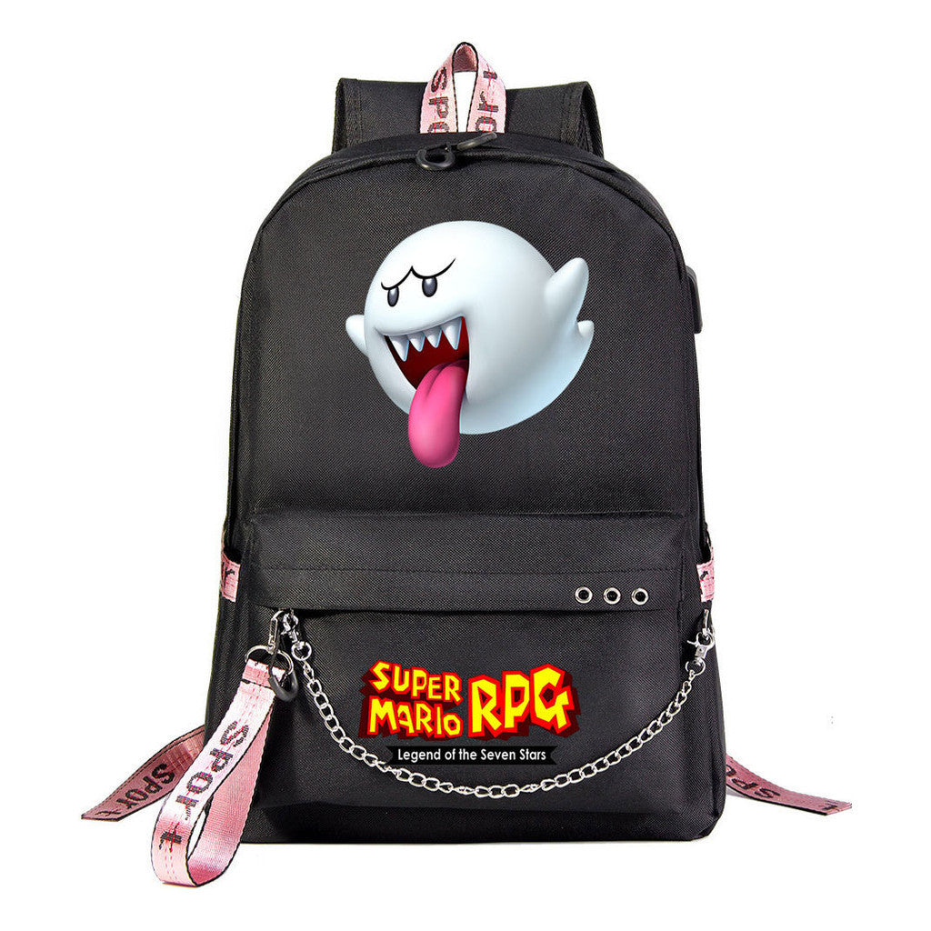 Mario Printed Usb Youth Student Backpack For Men And Women's Leisure Travel Backpack