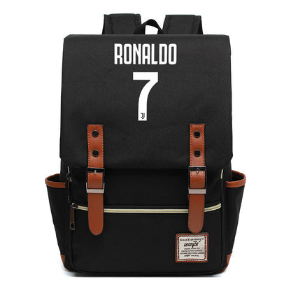 Football Star Cristiano Ronaldo Printed Student Backpack For Men And Women's Casual Classic Backpack
