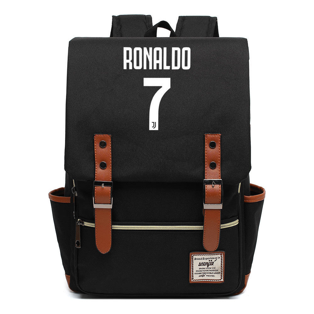 Football Star Cristiano Ronaldo Printed Student Backpack For Men And Women's Casual Classic Backpack