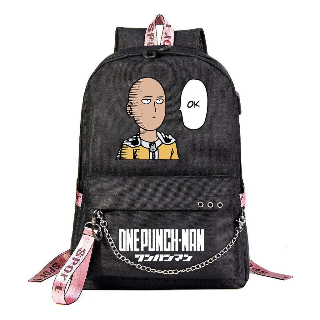 Comic One Punch Superman Printed Usb Youth Student Backpack Men's And Women's Leisure Travel Backpack