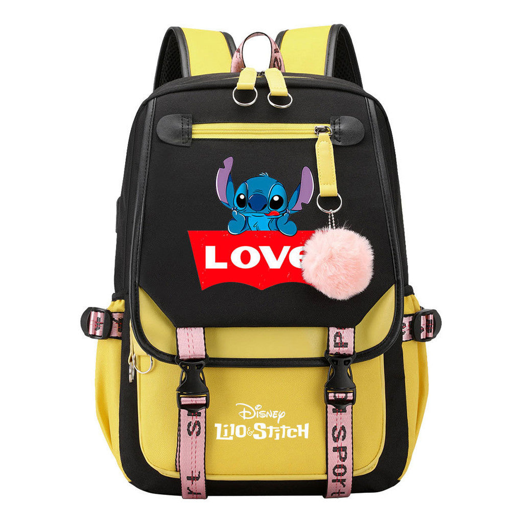 Interstellar Baby Stitch Usb Backpack For Boys And Girls Casual Woven Strap Flip Backpack