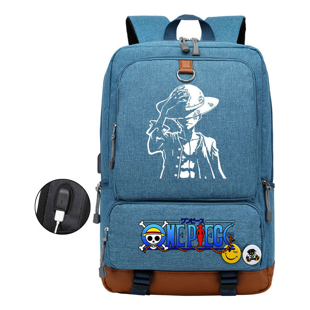 Cartoon Pirate King Printed Usb Student Backpack Leisure Travel Backpack