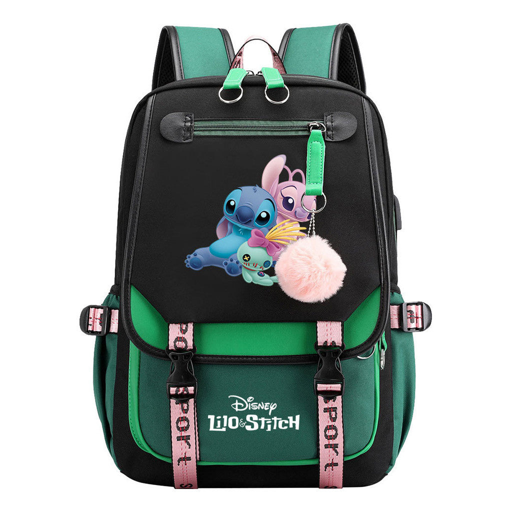 Interstellar Baby Stitch Usb Backpack For Boys And Girls Casual Woven Strap Flip Backpack