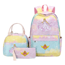 Anime Beauty Girl Warrior Student Girls School Bag Lunch Bag Three Piece Set Backpack Set