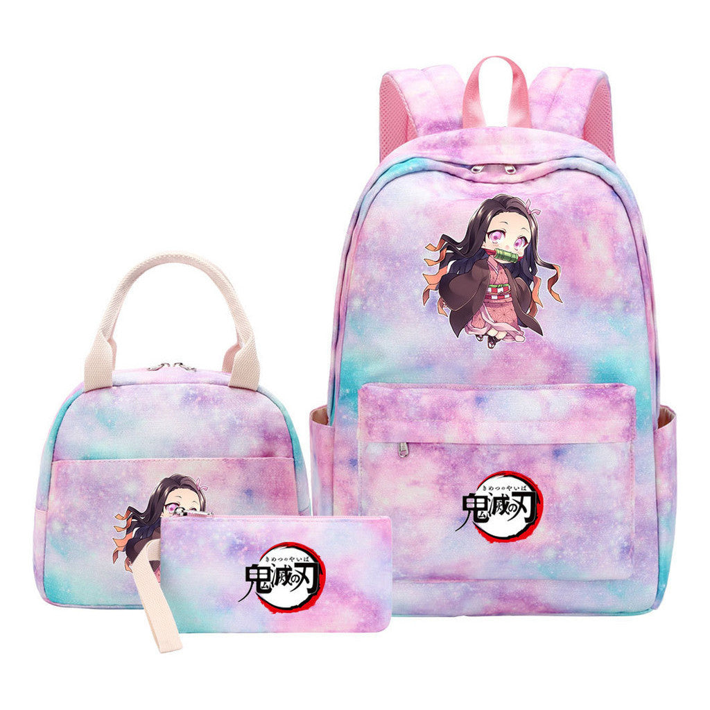 Cartoon Fashion Student Girls School Bag Lunch Bag Three Piece Set Backpack Set