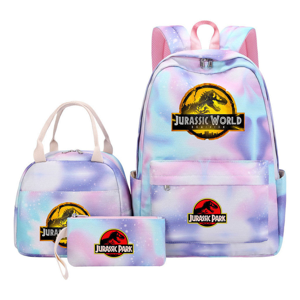 Jurassic Park Dinosaur Youth Student Girls School Bag Lunch Bag Three Piece Set Backpack Set