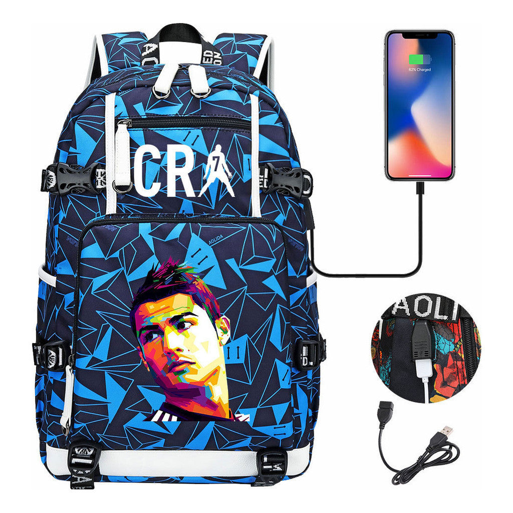 Football Star Cristiano Ronaldo Printed Youth Backpack, Backpack, Leisure Travel Backpack