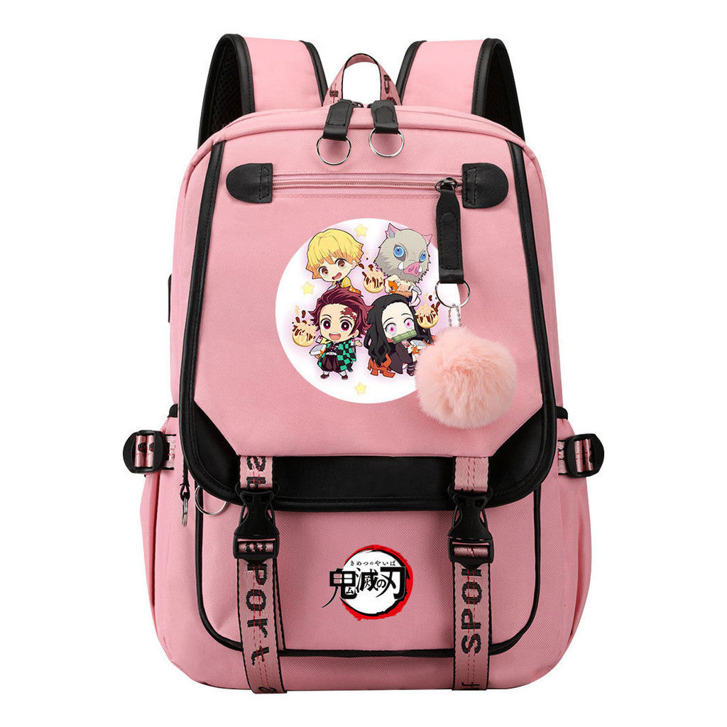 Cartoon Fashion Usb Student Backpack With Casual Woven Strap Flip Back Backpack