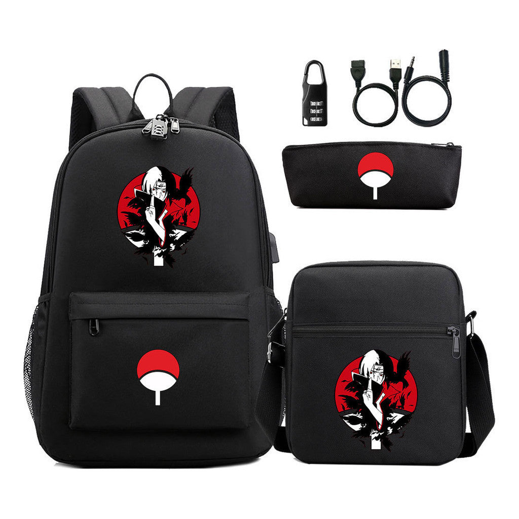 Naruto Usb Password Lock Year Student School Bag Three Piece Set Backpack Set