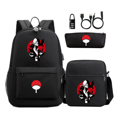 Naruto Usb Password Lock Year Student School Bag Three Piece Set Backpack Set