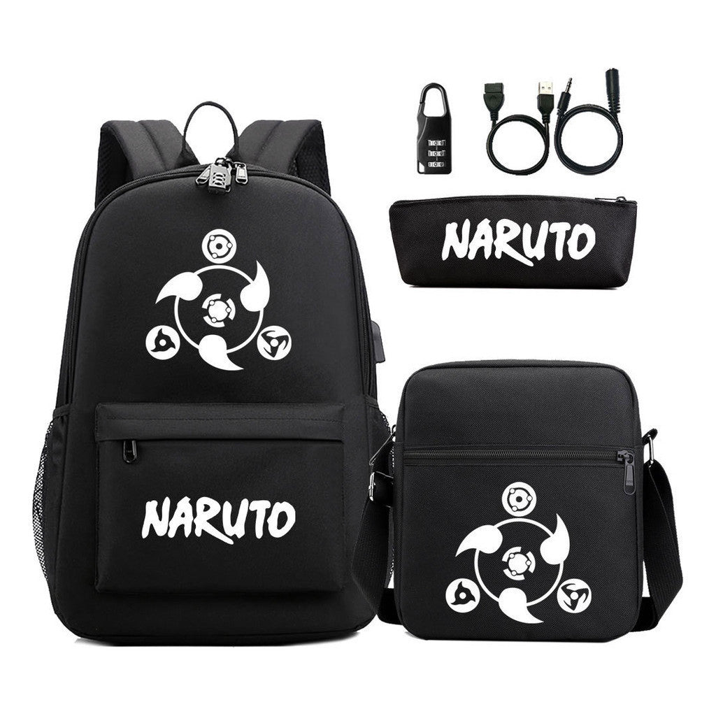 Naruto Usb Password Lock Student Backpack Three Piece Set For Boys And Girls Backpack Set