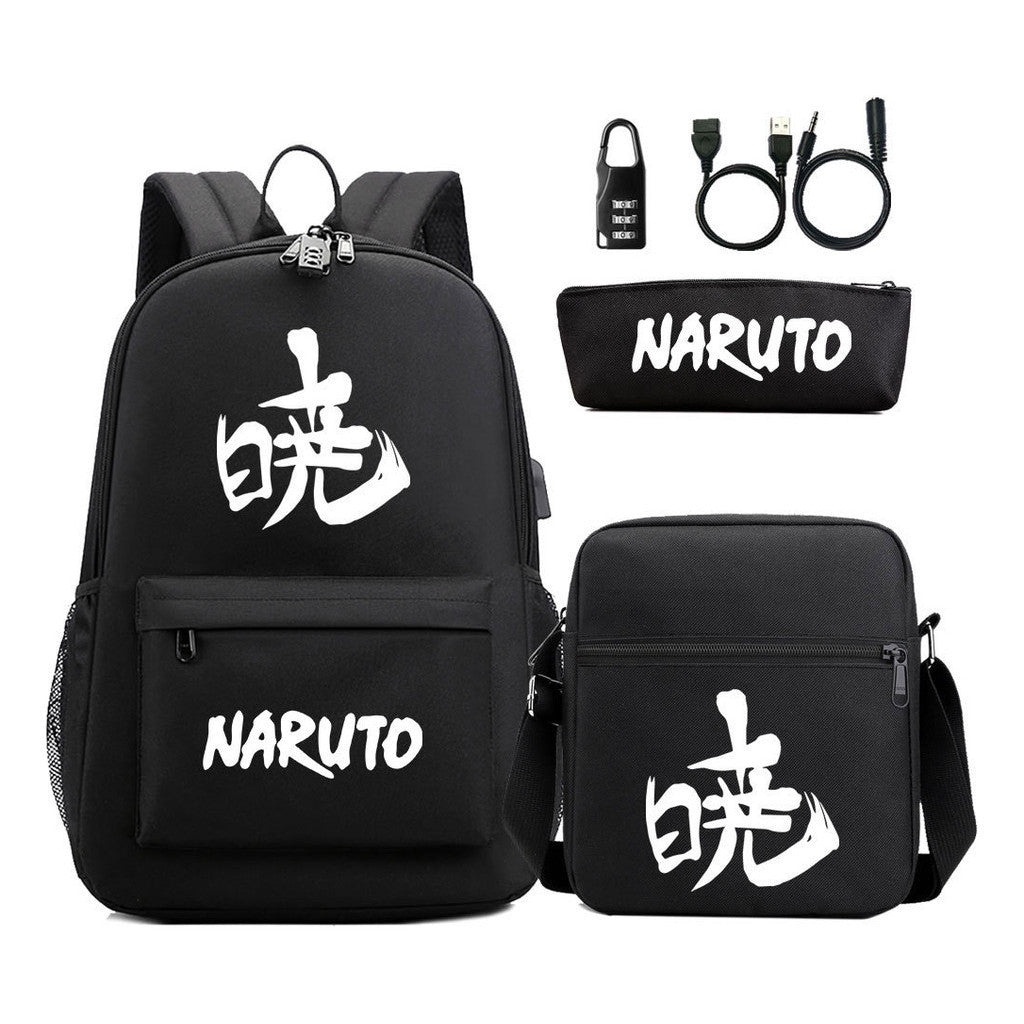 Naruto Usb Password Lock Student Backpack Three Piece Set For Boys And Girls Backpack Set