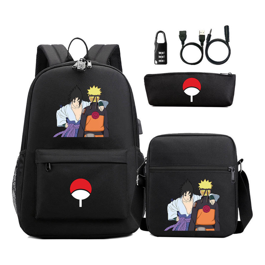 Naruto Usb Password Lock Youth Student Backpack Three Piece Set Backpack Set