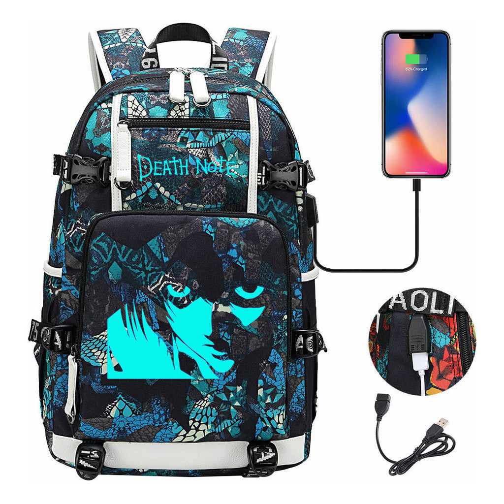 Blue Night Light Death Note Usb Youth Student School Bag Men's And Women's Leisure Travel Backpack
