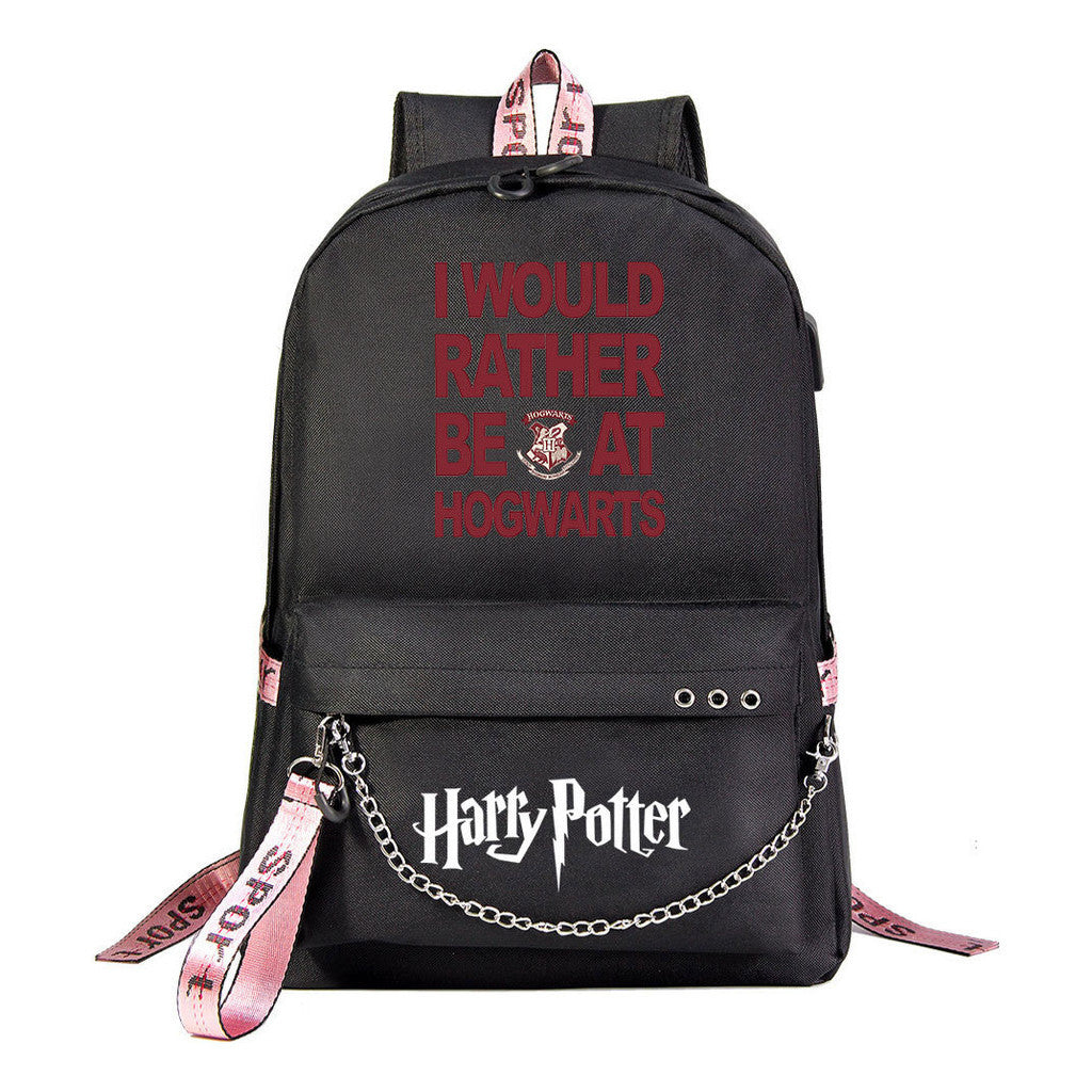 School Of Witchcraft And Wizardry Emblem Usb Student School Bag Leisure Travel Backpack