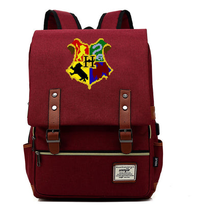 School Of Witchcraft And Wizardry Youth Backpack Usb Leisure Belt Buckle Backpack